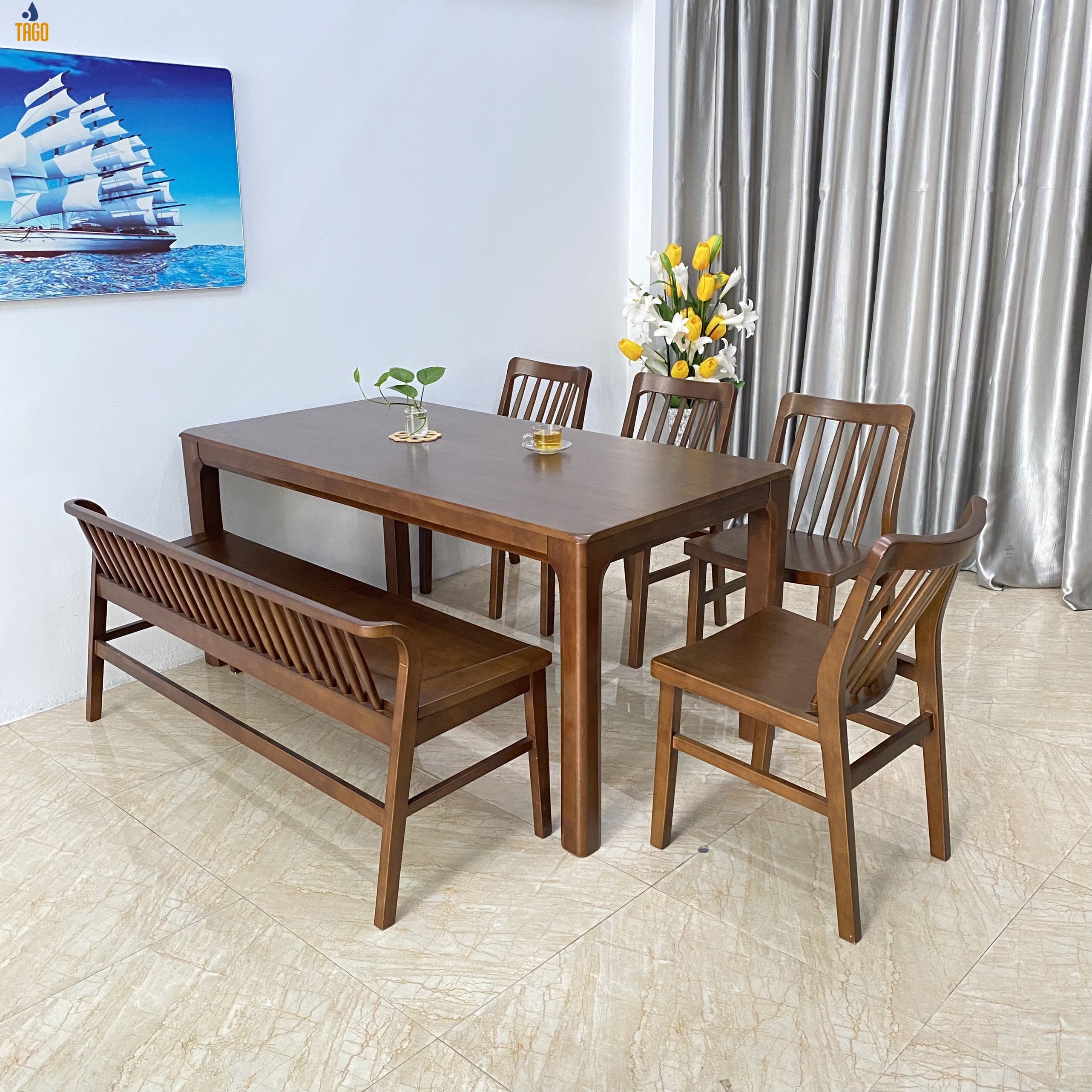 Bộ bàn ăn Xuân hè Walnut - XH4CB16W