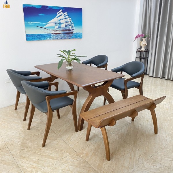 Bộ bàn ăn RUDY- Bàn ROMAN- 4 ghế 1 bench- RR4C1B